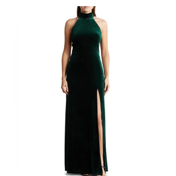 Velvet Green Halter Dress - Picture 1 of 7